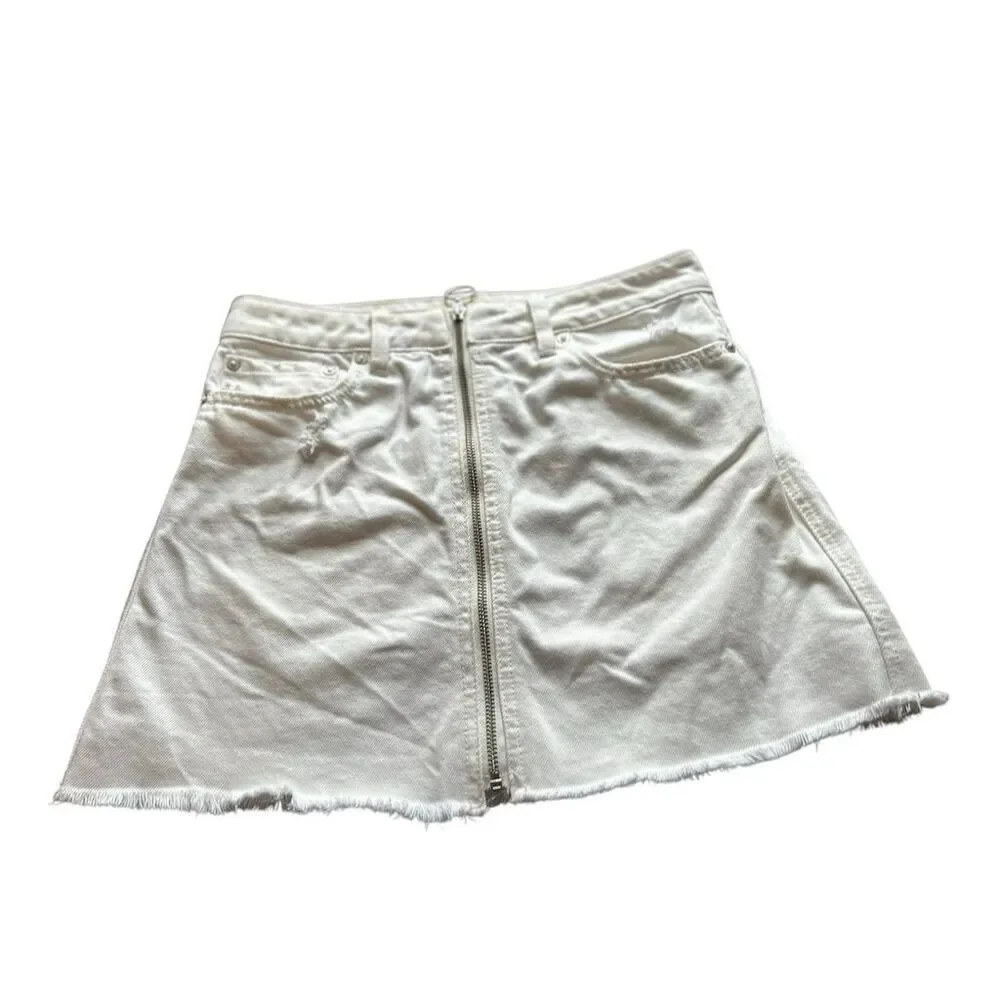 Free People Women's White Denim Mini‎ Skirt Size 26 Casual Pockets